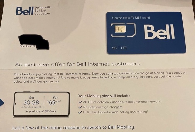 Bell $65 30gb plan