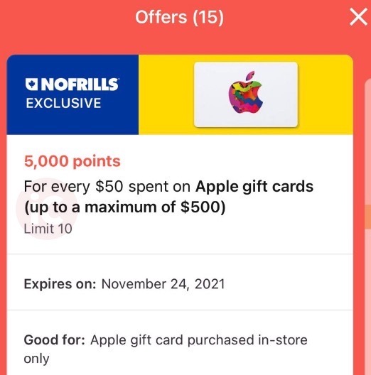 Pc optimum apple gift card offer