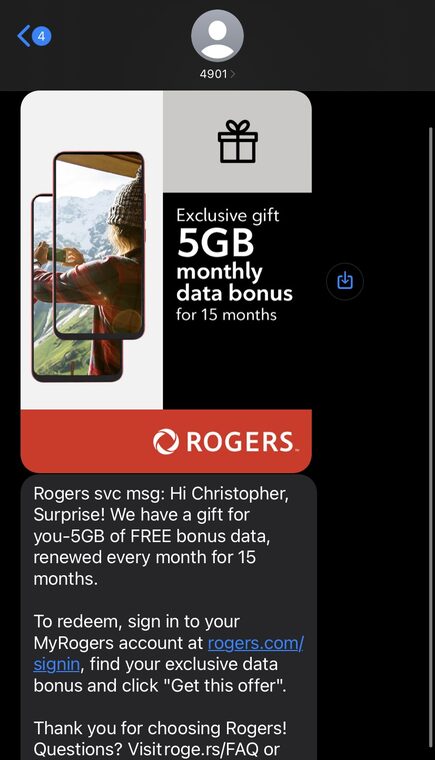 Rogers 5GB free