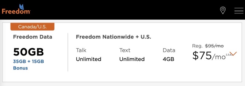 freedom mobile $75/50GB plan
