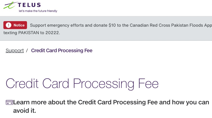 telus credit card processing fee