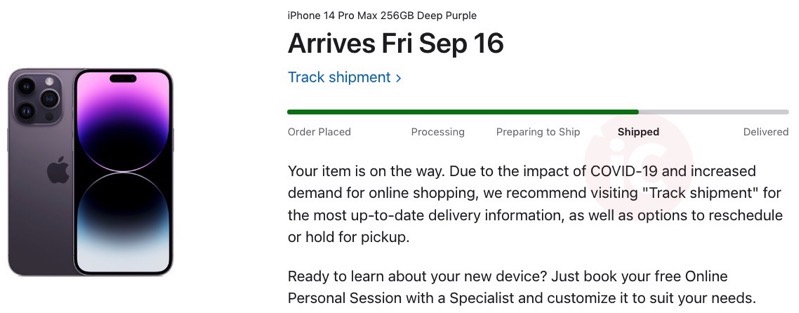 Iphone 14 pro max shipped