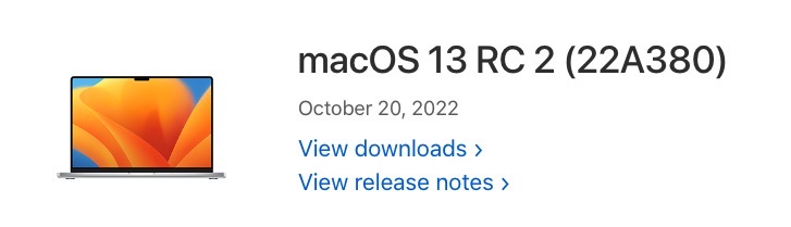 macOS 13 RC 2 download