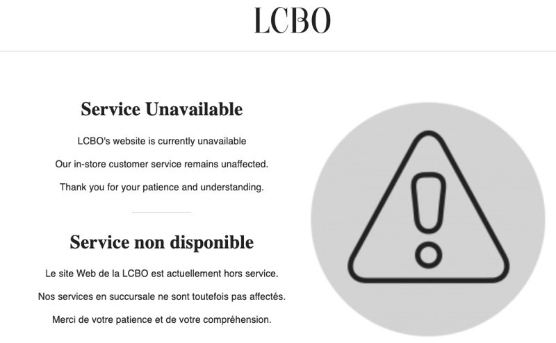 LCBO service unavailable