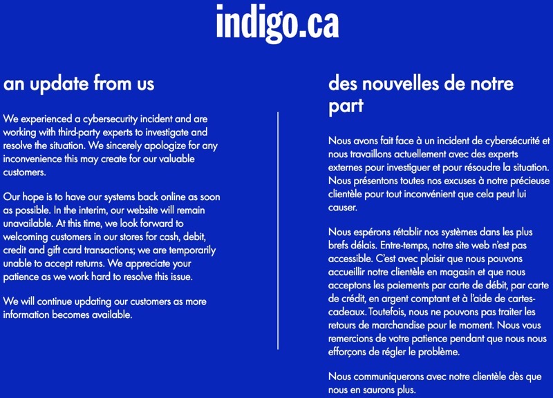 indigo.ca website hack