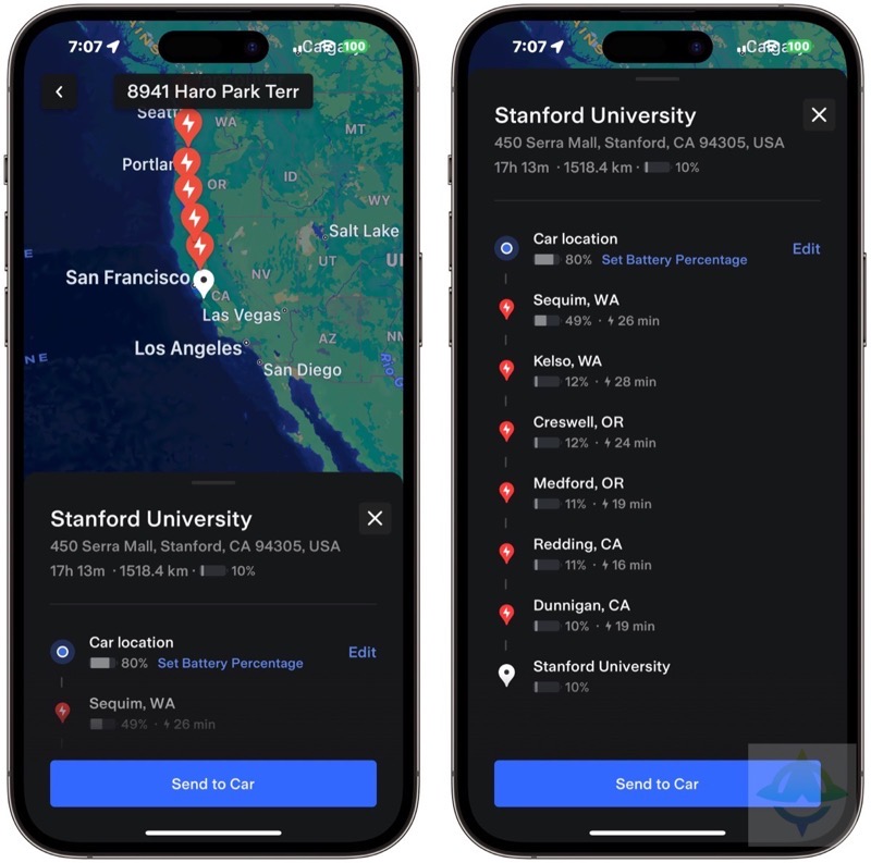 Tesla app trip planning