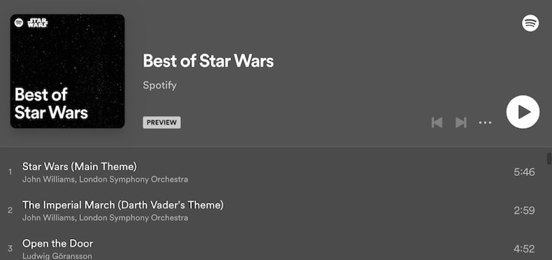 Star Wars Playlist Spotify