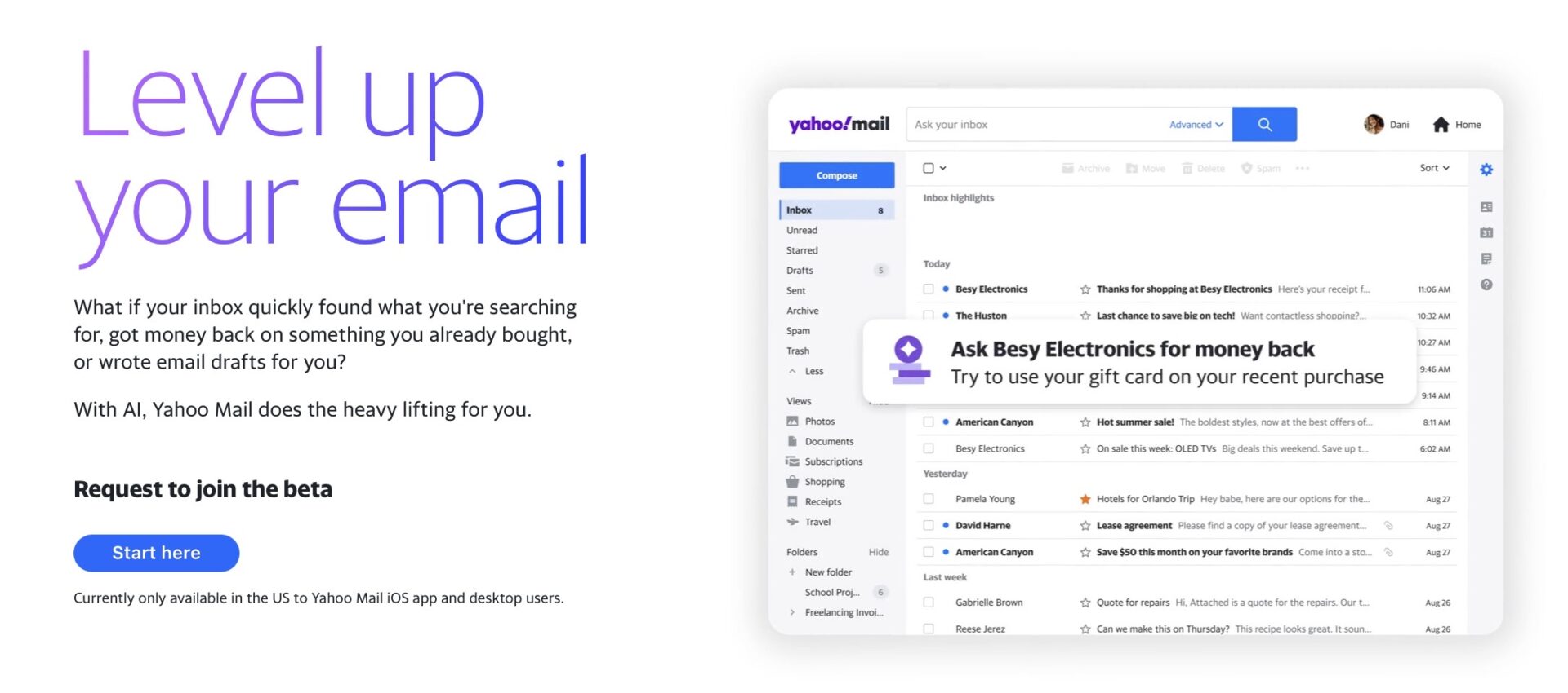 Yahoo Mail AI beta