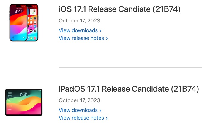 ios 17 1 release candidate