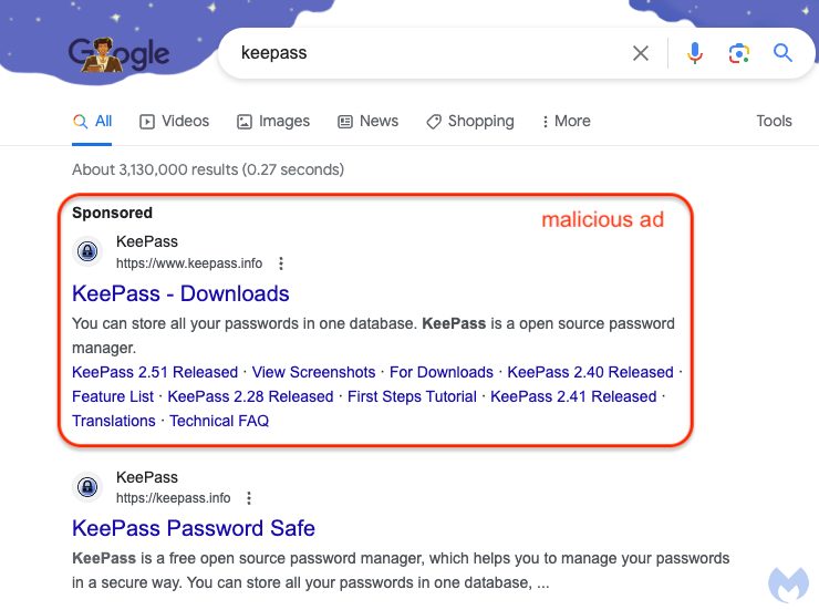 Malicious keepass ad google