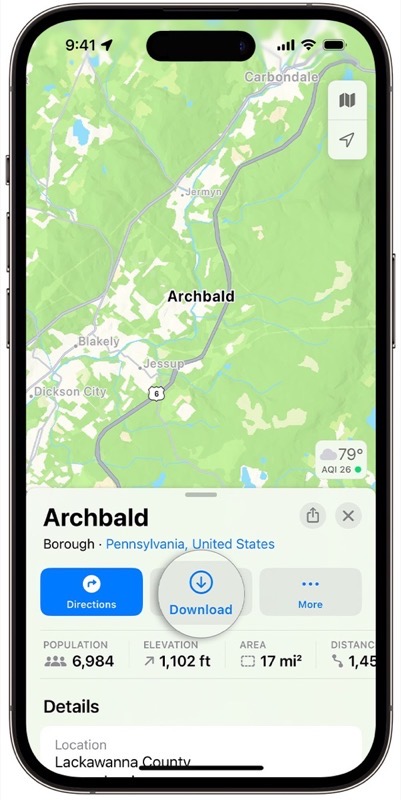 Ios 17 iphone 14 pro maps search location download callout