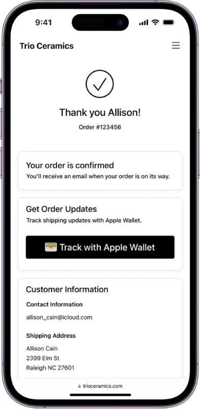 Order tracking apple wallet