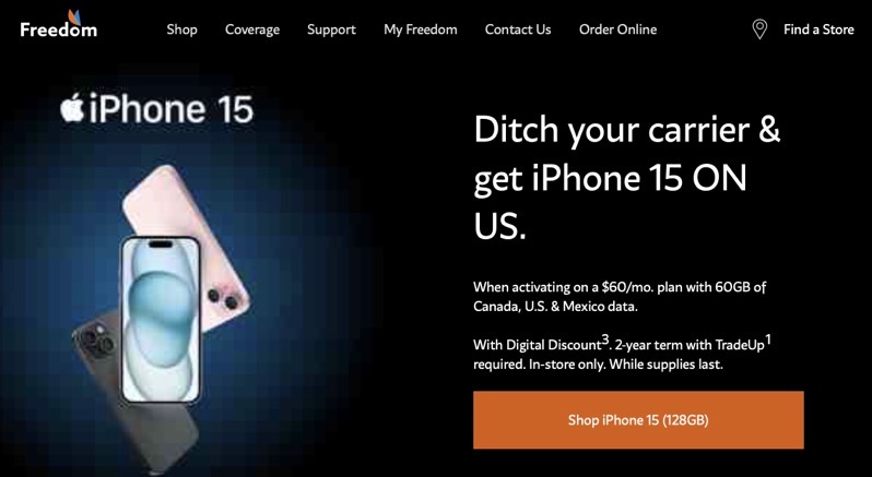 freedom mobile iphone 15 trade up