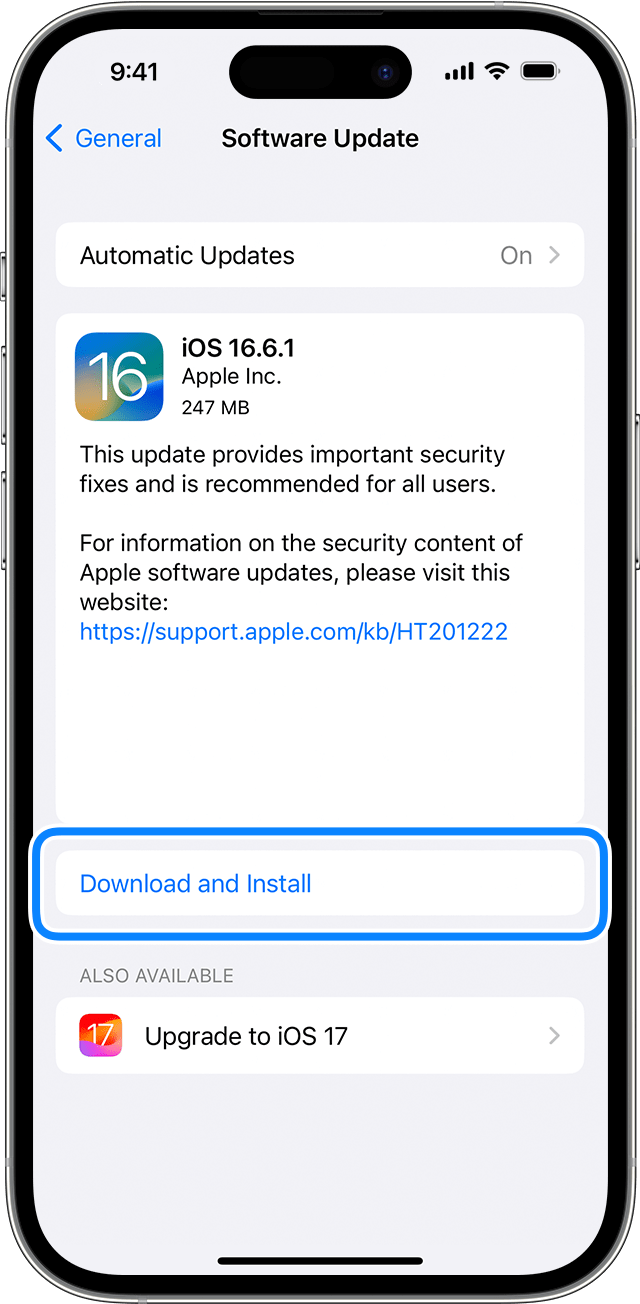 Ios 16 iphone 14 pro settings general software update download and install also available ios 17