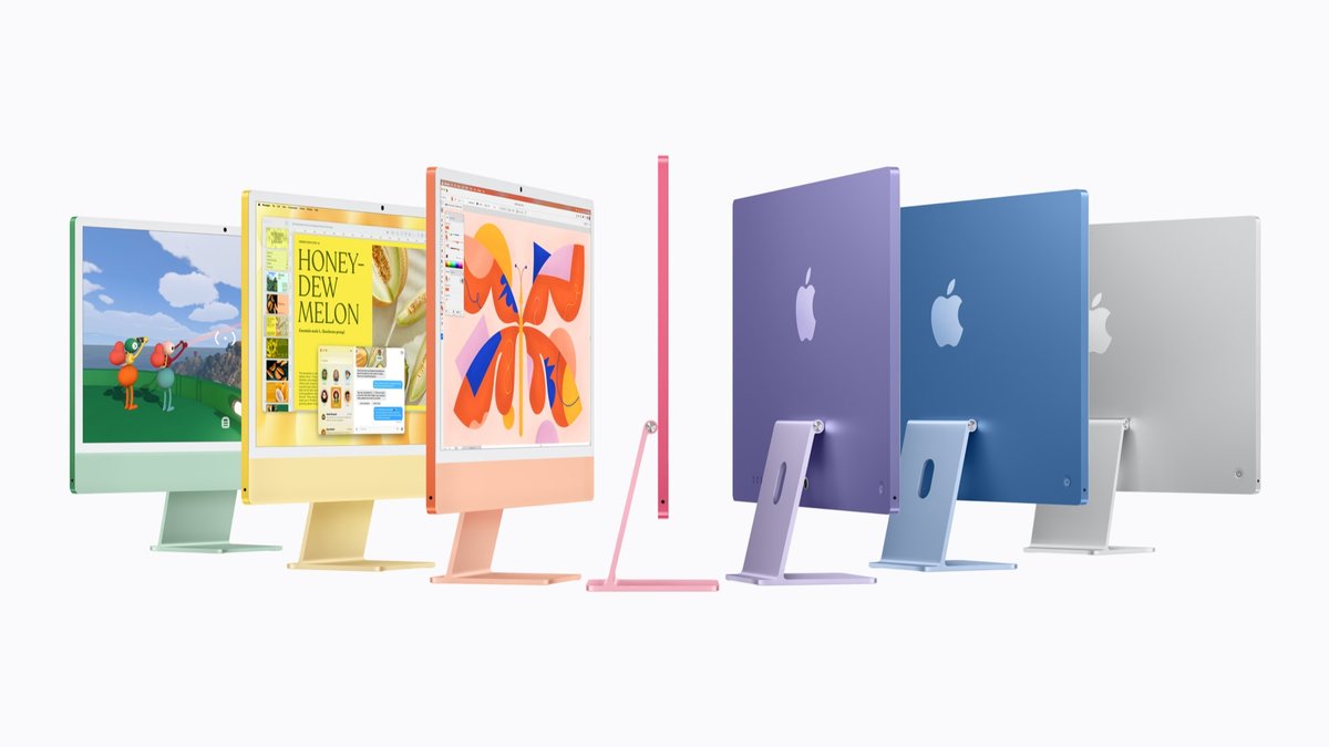 Apple's new iMac with M6 lineup in green, yellow, orange, pink, purple, blue and silver
