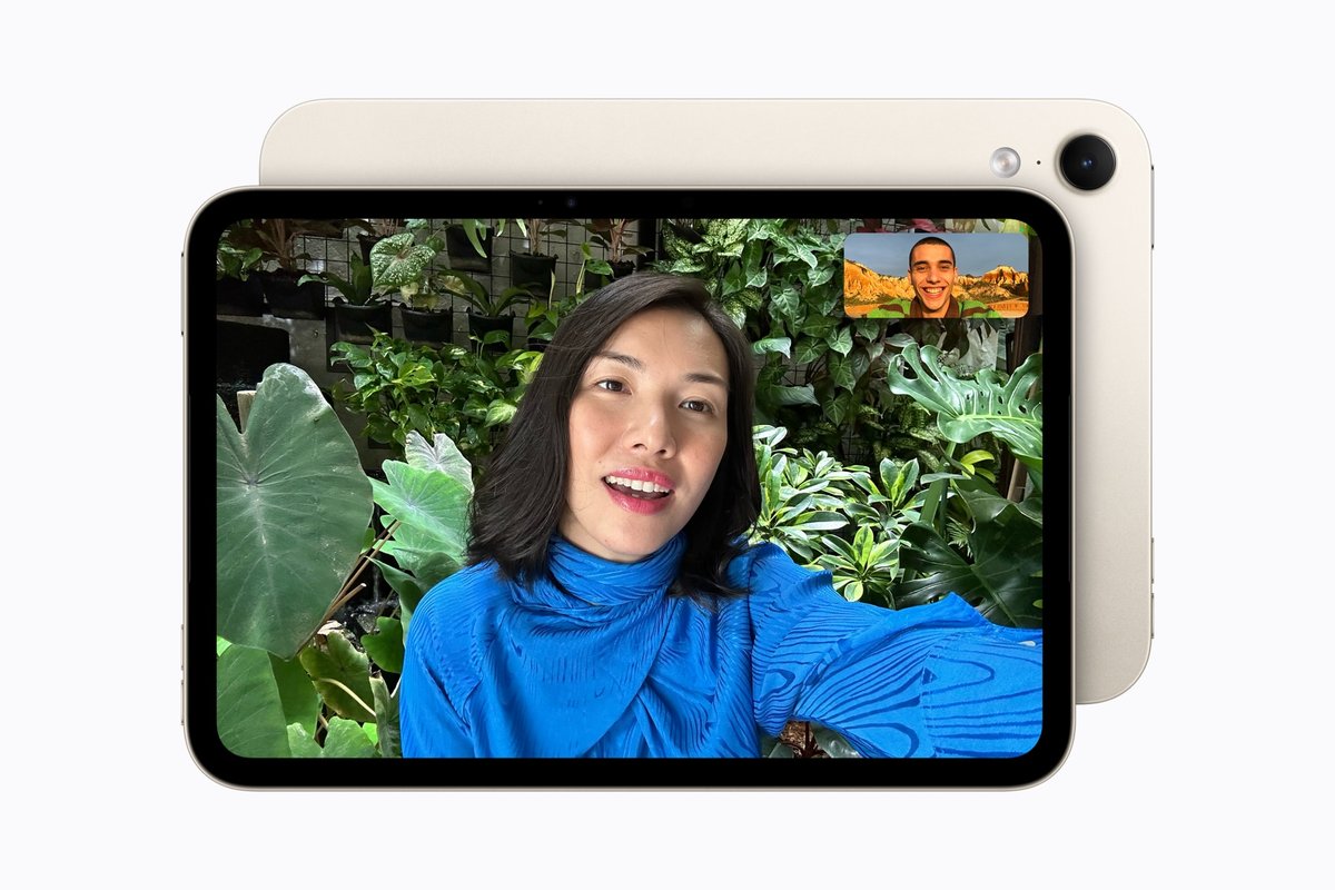 New iPad mini on a FaceTime call in landscape with the Center Stage front camera