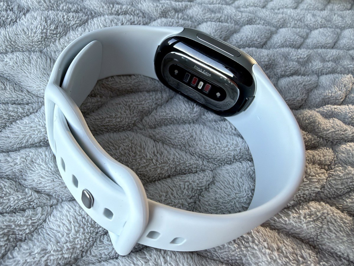 Back of the Fitbit Edge showing its health sensors
