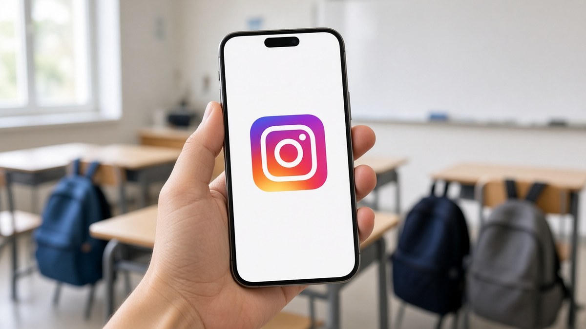 iPhone showing Instagram in a classroom