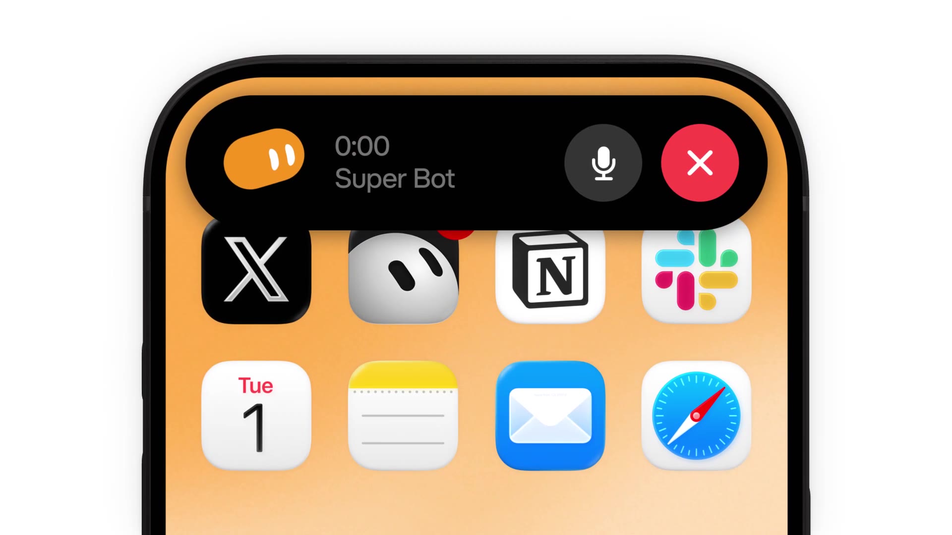 Grok Bot voice chat in the iPhone Dynamic Island after pressing the Action Button