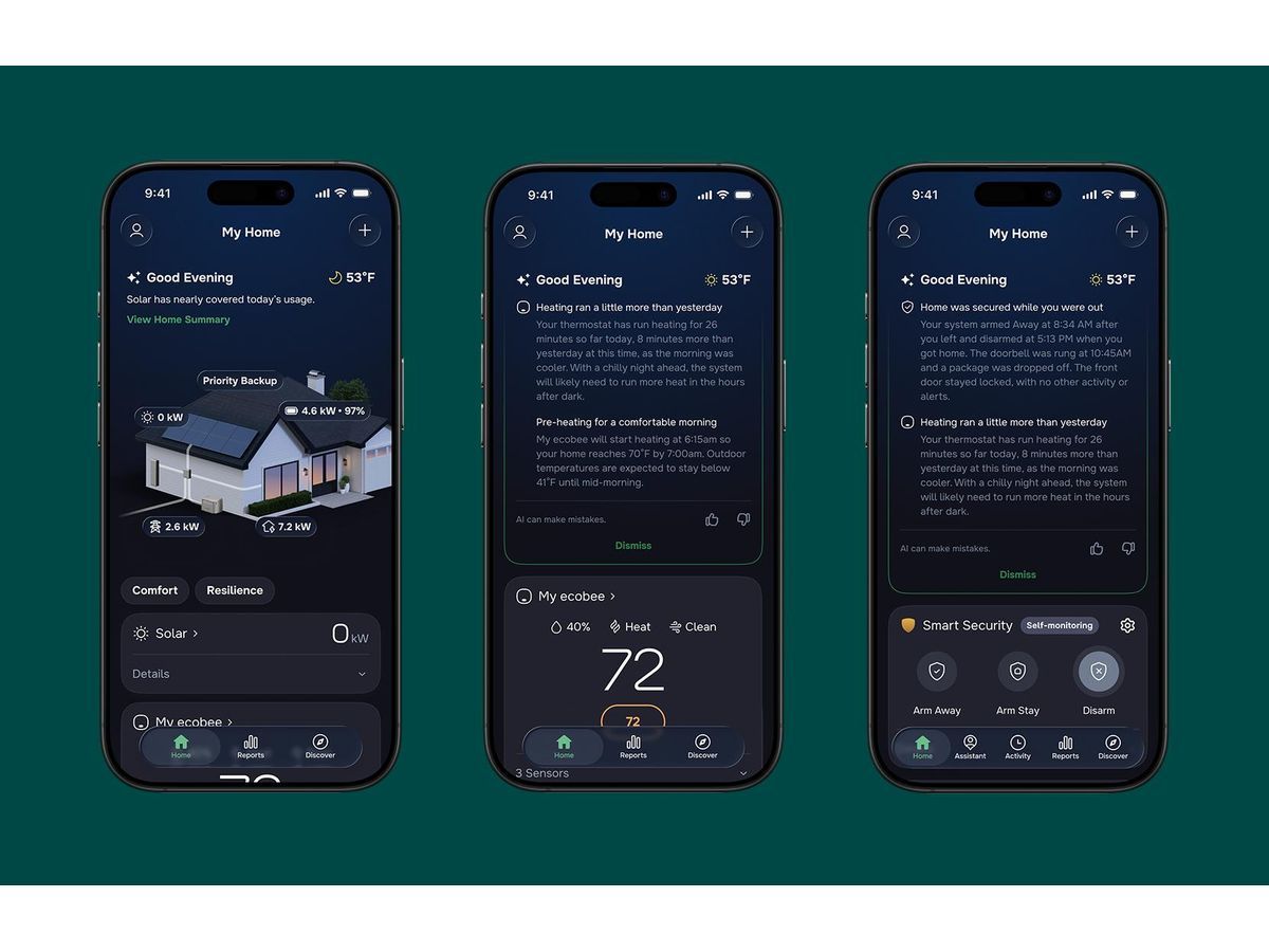 ecobee app Home Summary screens