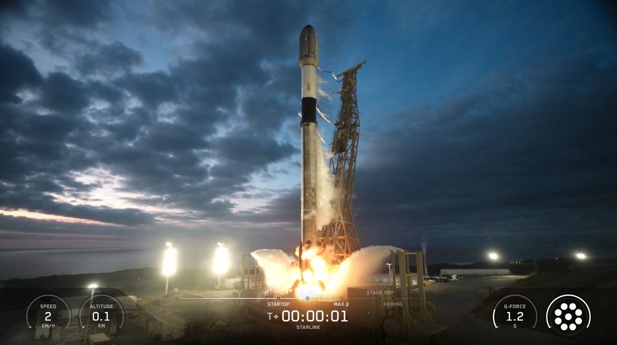 SpaceX Falcon 9 rocket launching Starlink satellites into orbit