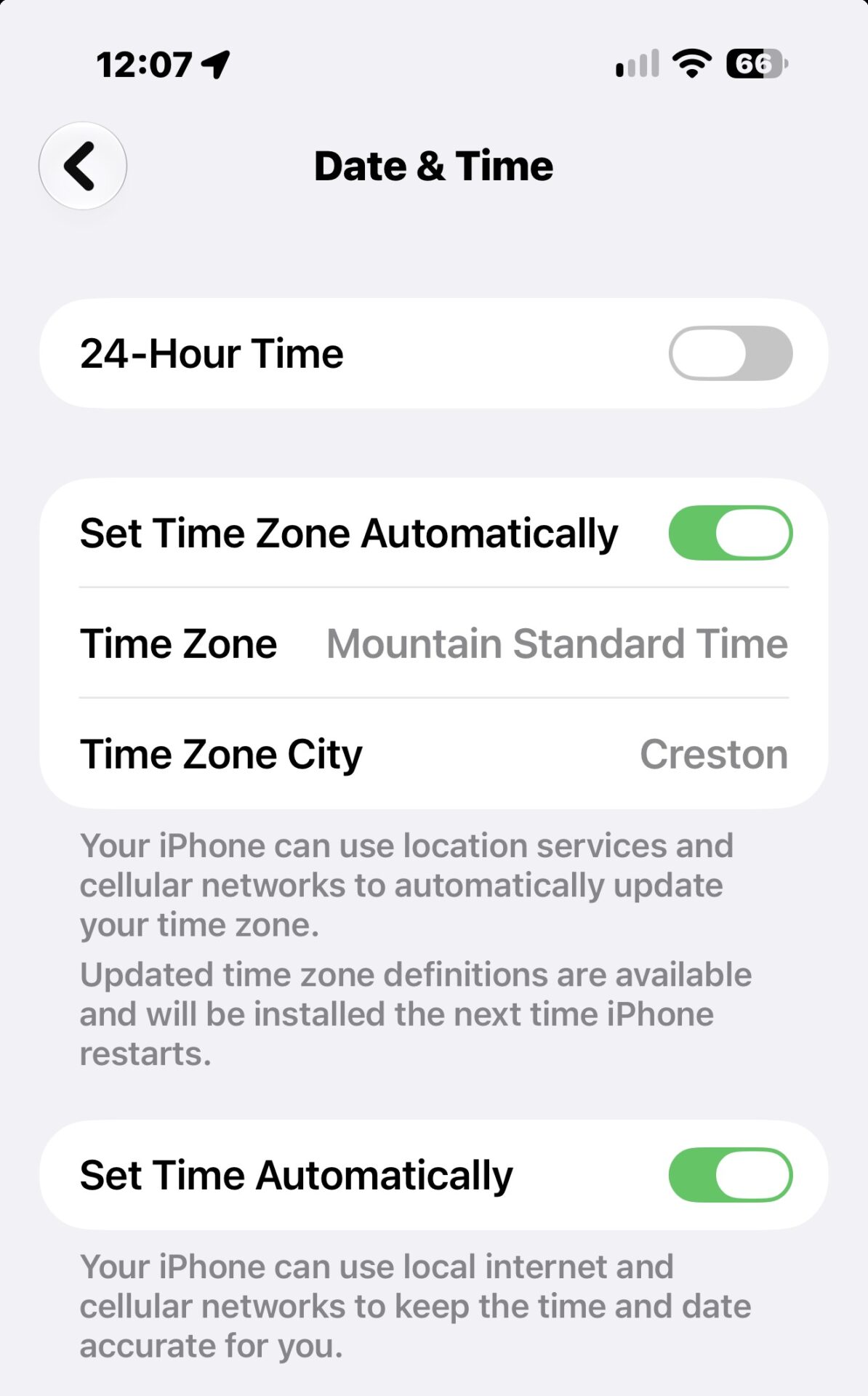 iphone-creston-time-zone | iPhone in Canada iPhone Date & Time set to Mountain Standard Time, city Creston