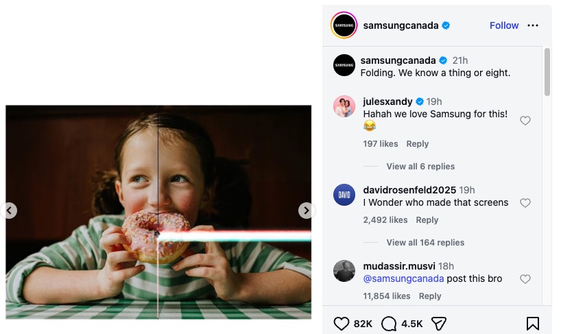 Samsung Canada Instagram slide: Folding. We know a thing or eight.